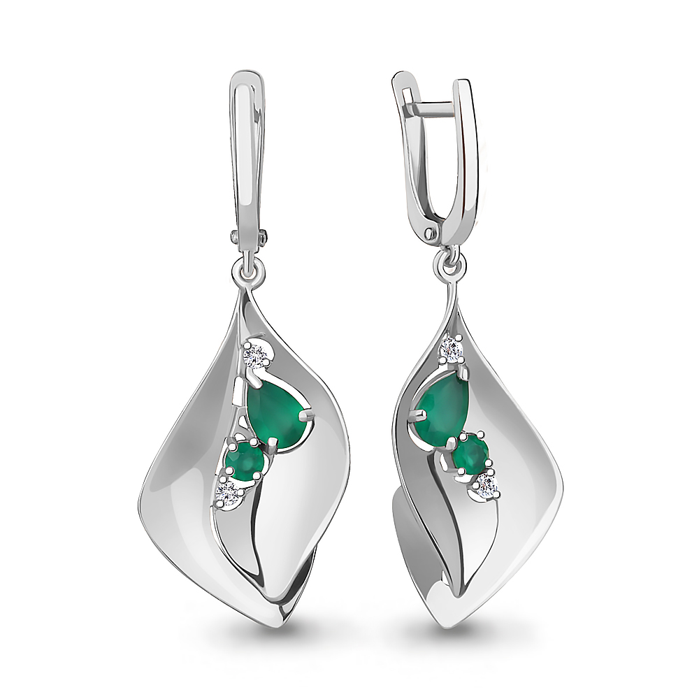 4760409А Серьги из Серебра с агатами, фианитами