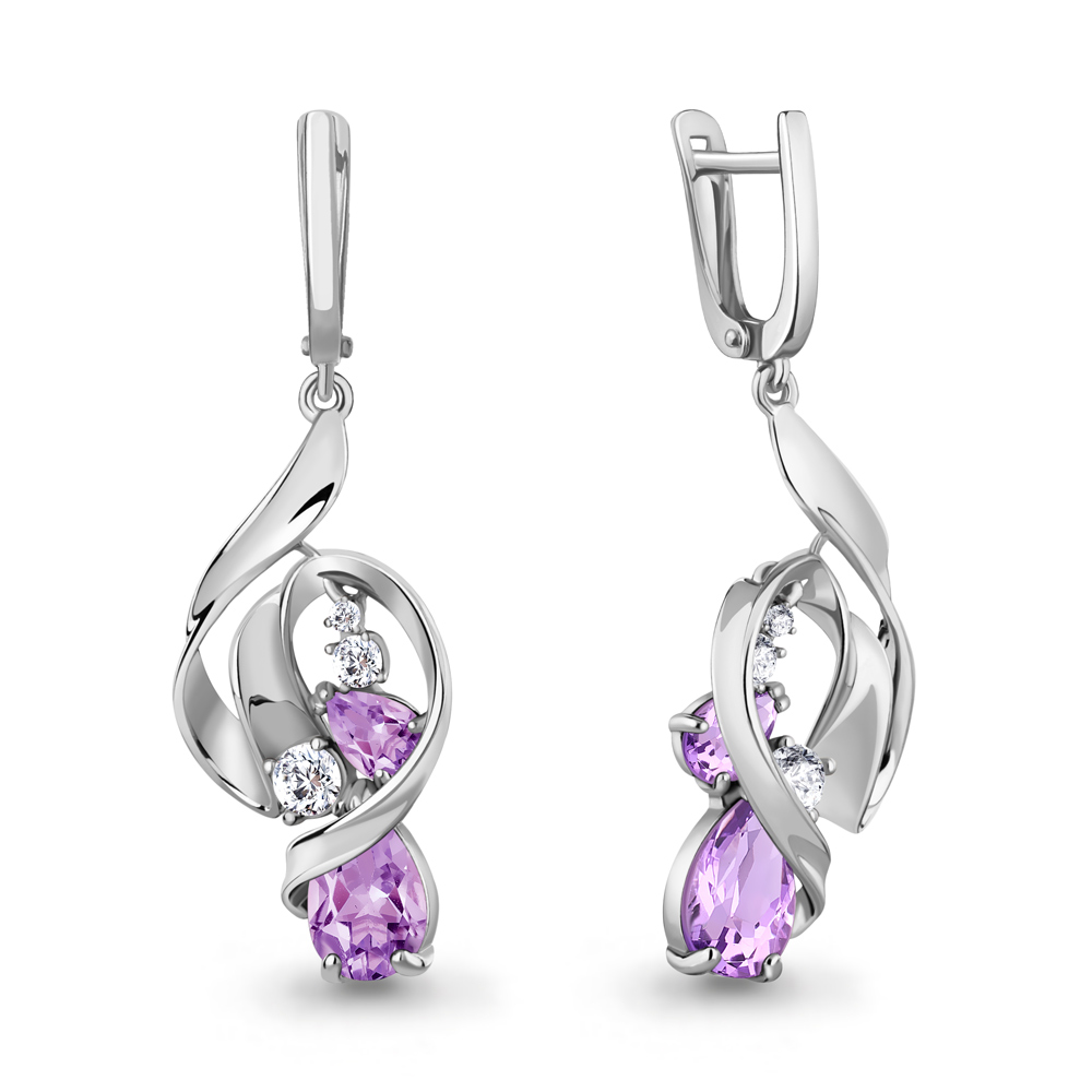 4760504А Серьги из Серебра с аметистами, фианитами