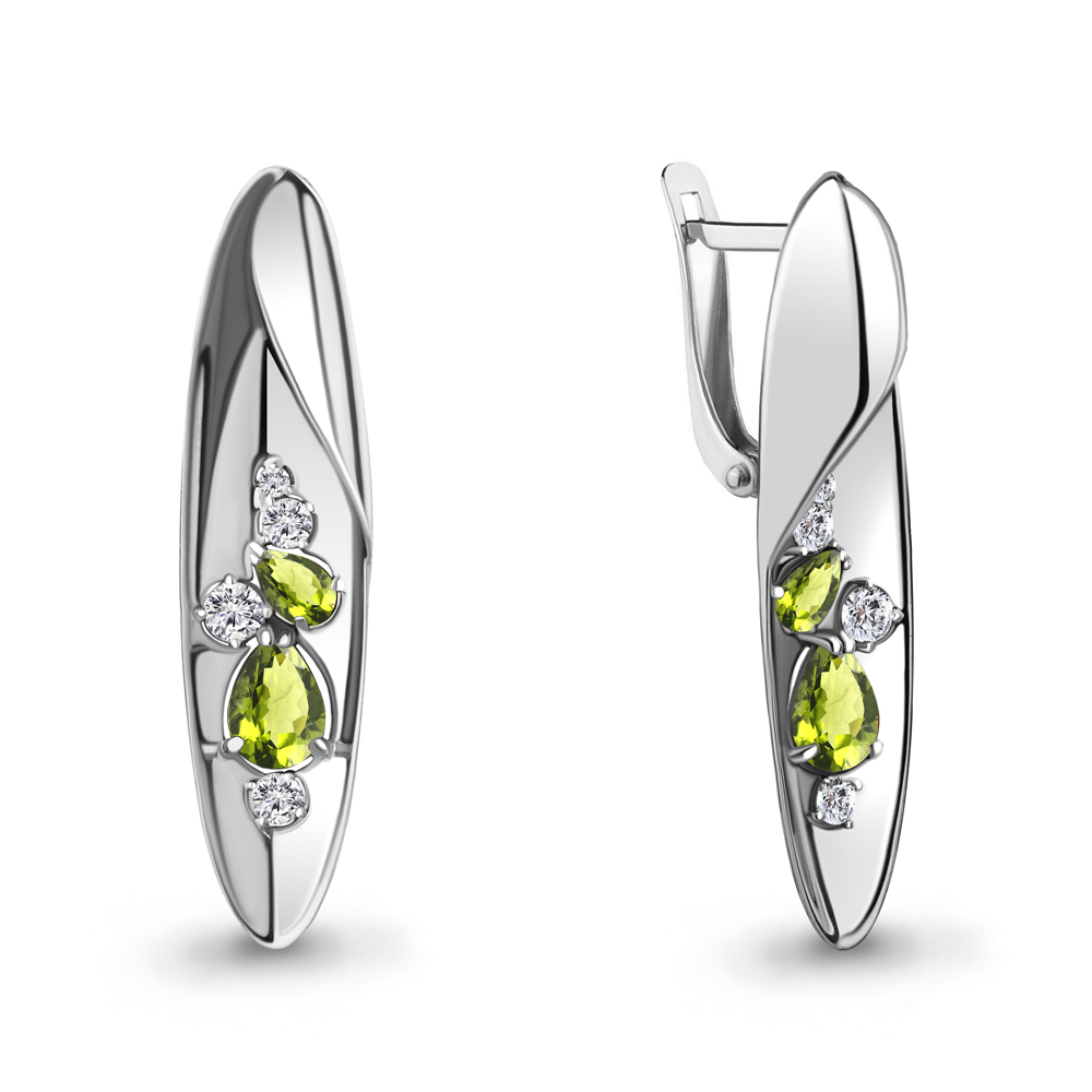 4760907А Серьги из Серебра с фианитами, хризолитами