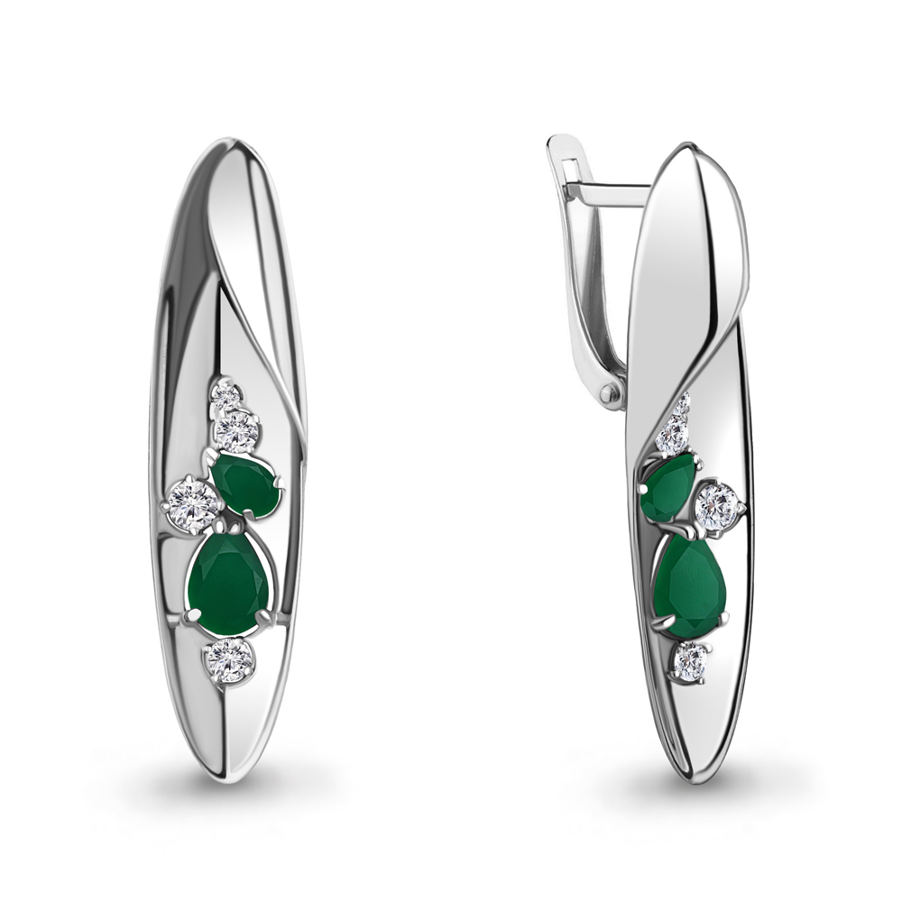 4760909А Серьги из Серебра с агатами, фианитами