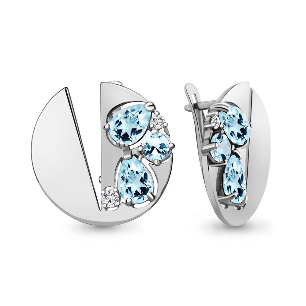 4761002А Серьги из Серебра с топазами скай блю, фианитами