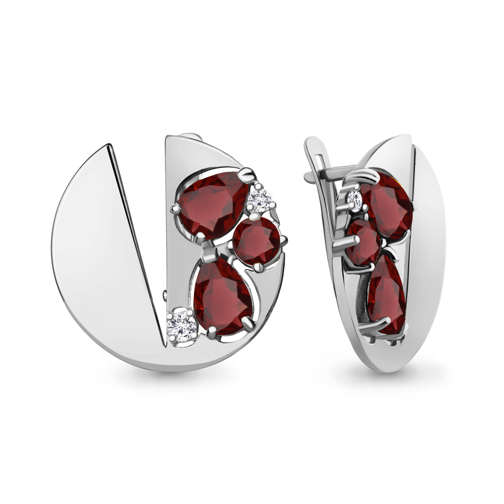 4761003А Серьги из Серебра с гранатами, фианитами