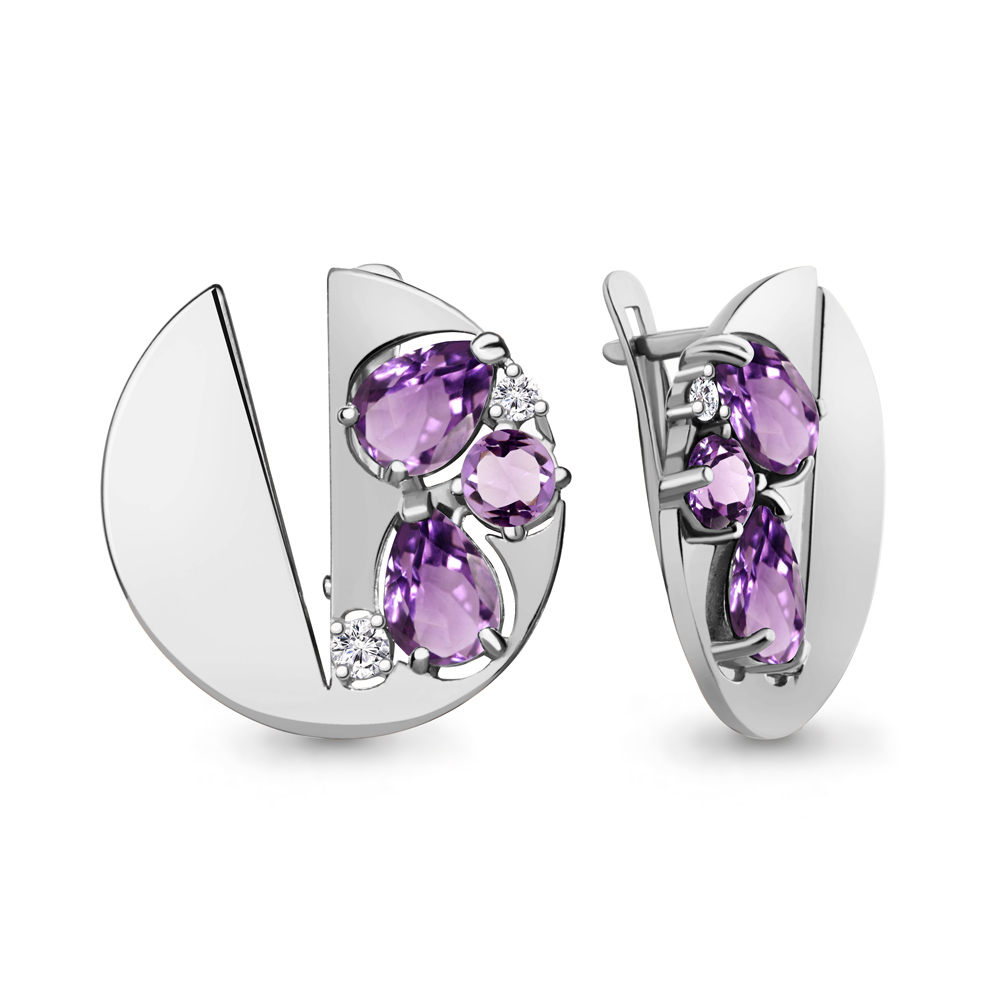 4761004А Серьги из Серебра с аметистами, фианитами