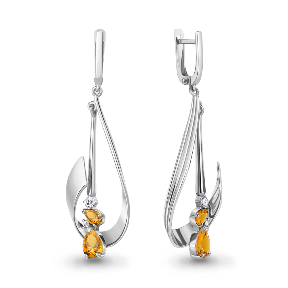 4761506А Серьги из Серебра с фианитами, цитринами