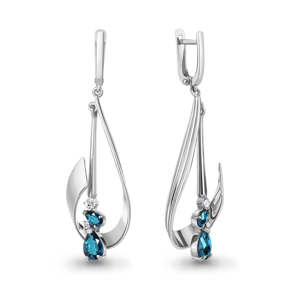 4761508А Серьги из Серебра с топазами лондон блю, фианитами
