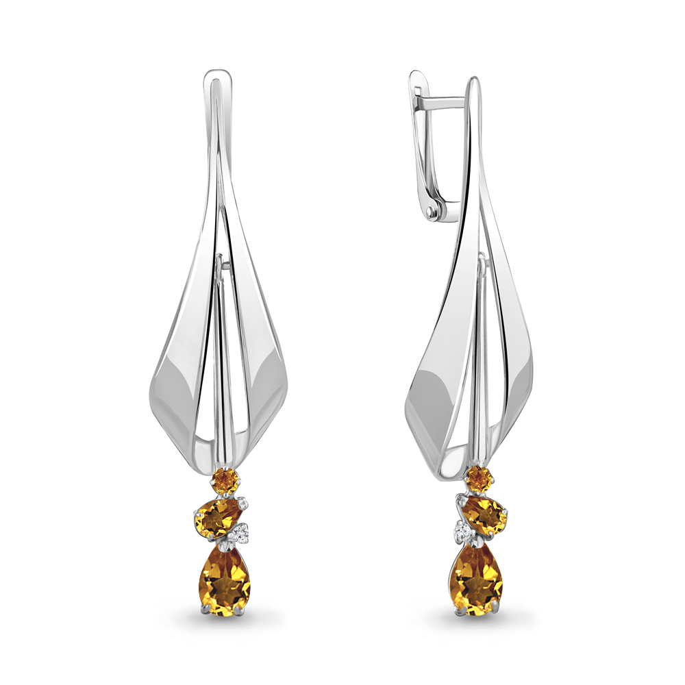 4761606А Серьги из Серебра с фианитами, цитринами
