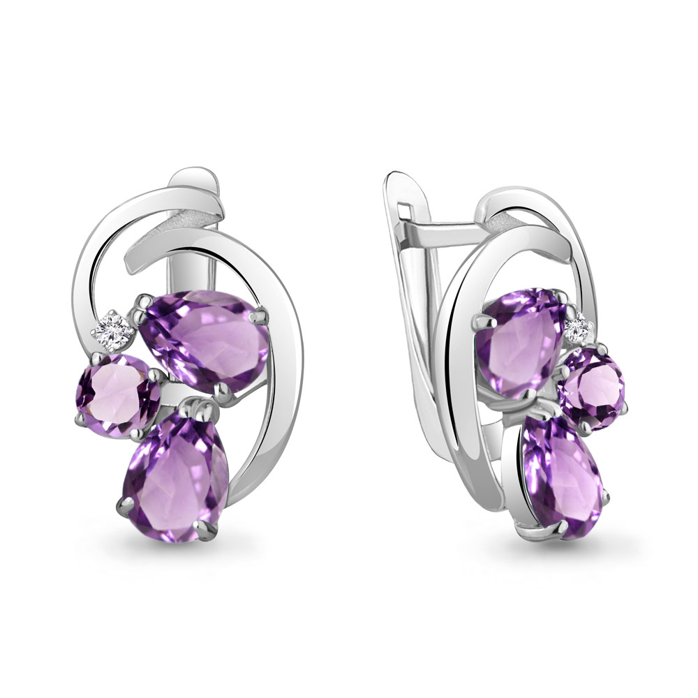 4761704А Серьги из Серебра с аметистами, фианитами