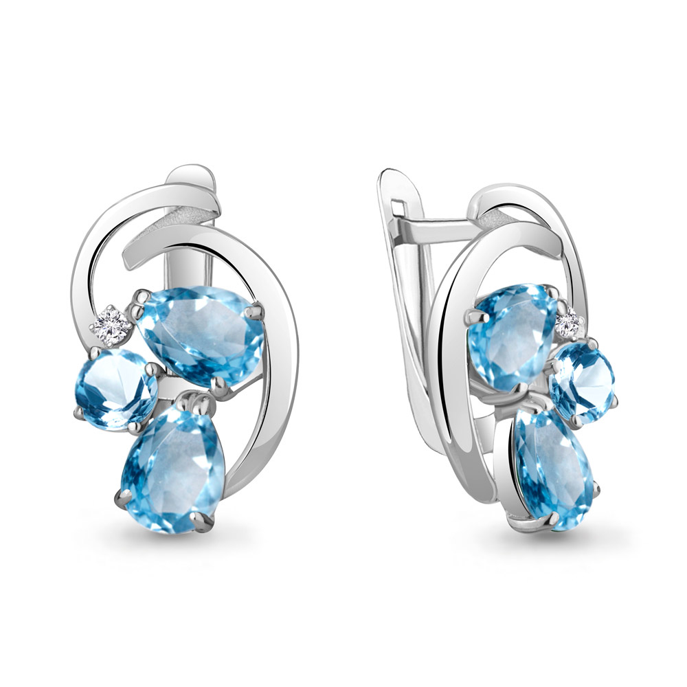 4761705А Серьги из Серебра с топазами свисс блю, фианитами
