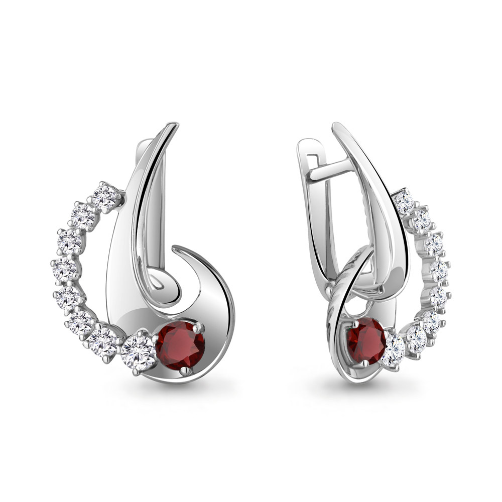 4762003А Серьги из Серебра с гранатами, фианитами