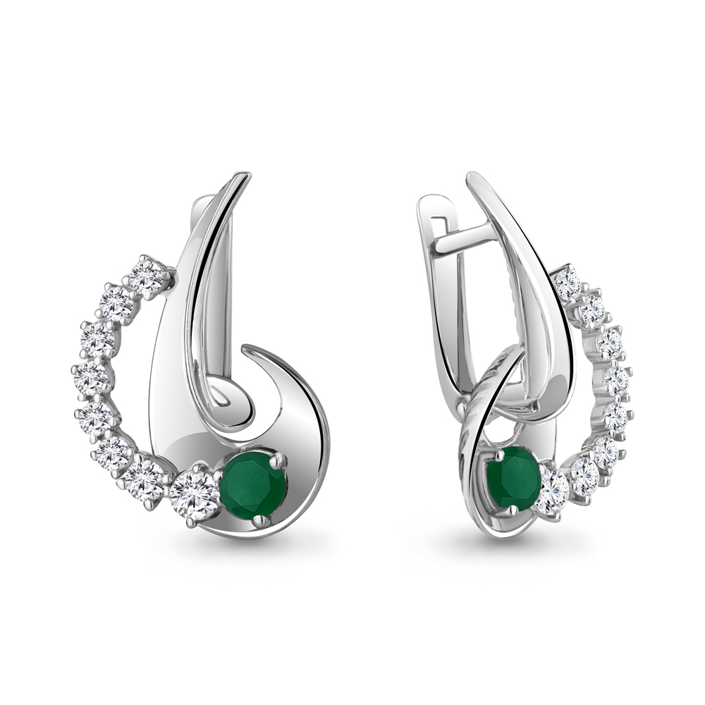 4762009А Серьги из Серебра с агатами, фианитами
