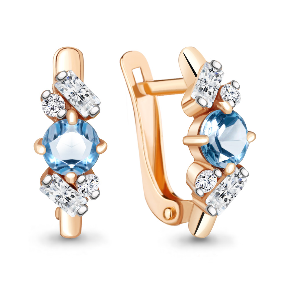 4762505А Серьги из Золота с топазами свисс блю, фианитами