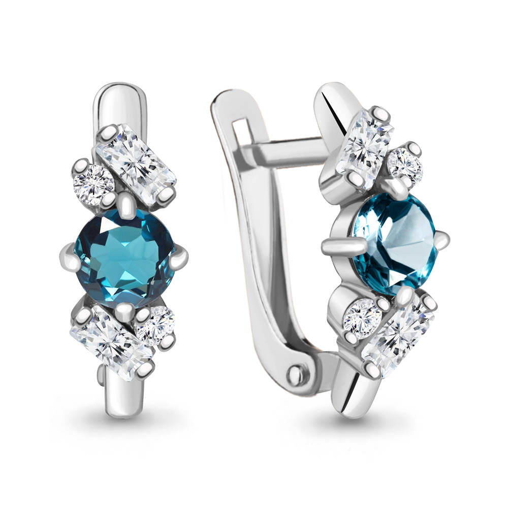 4762508А Серьги из Серебра с топазами лондон блю, фианитами