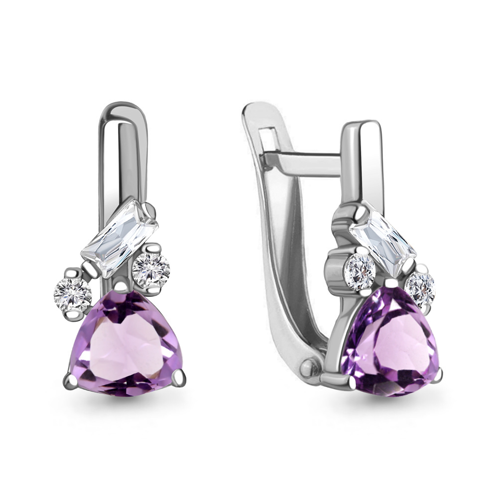 4762604А Серьги из Серебра с аметистами, фианитами