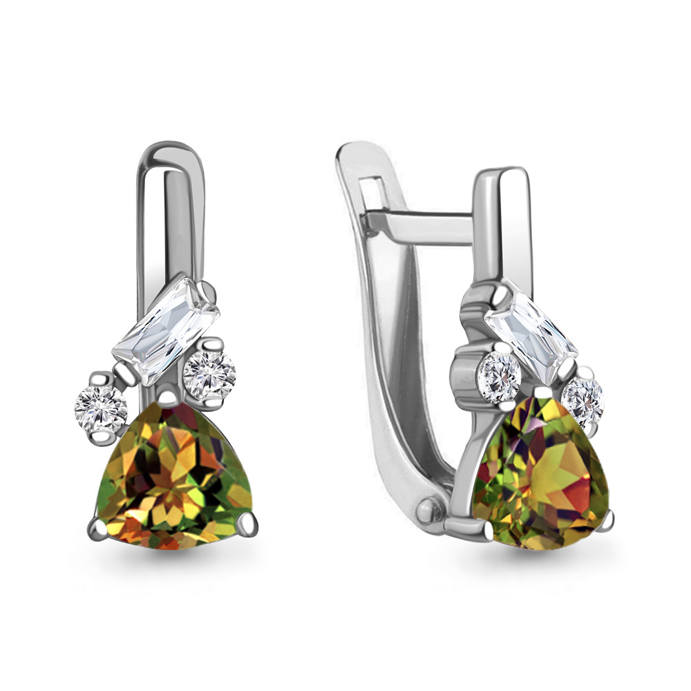 4762619А Серьги из Серебра с султанитами иск., фианитами