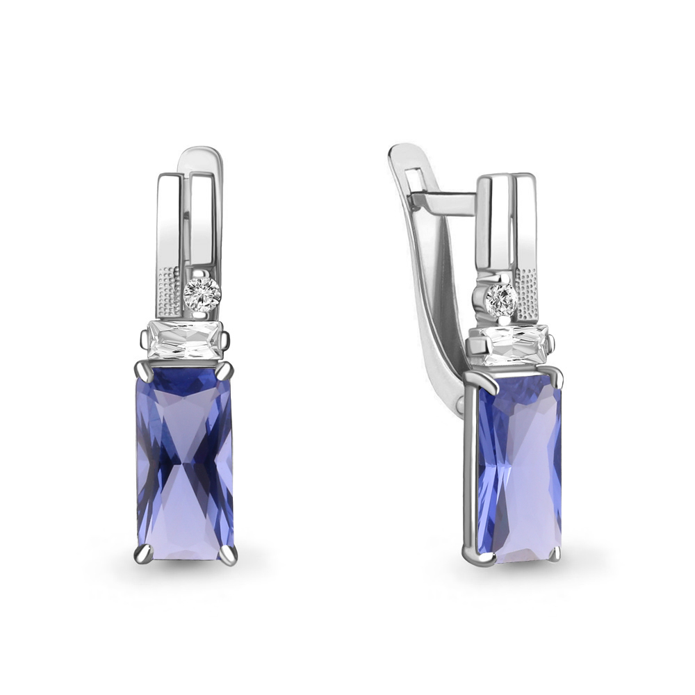 47628603А Серьги из Серебра с нанотанзанитами иск., фианитами