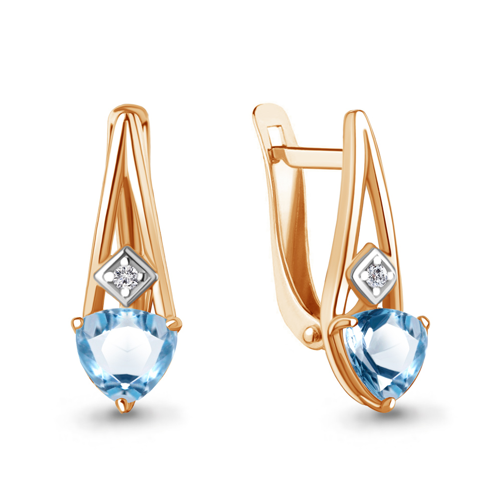 4763205А Серьги из Золота с топазами свисс блю, фианитами