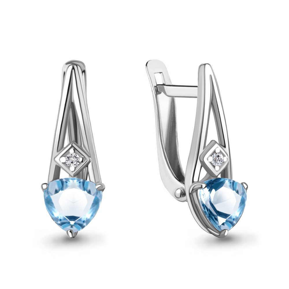 4763205А Серьги из Серебра с топазами свисс блю, фианитами