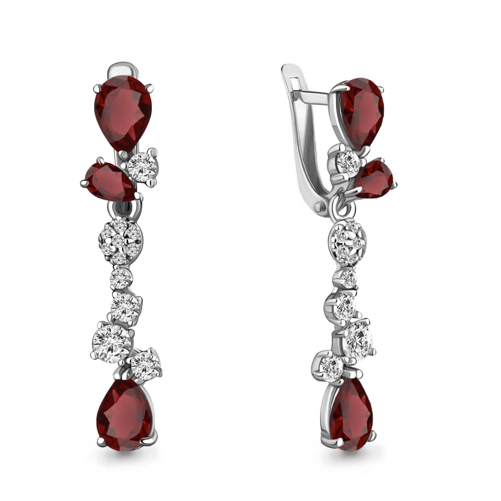 4763303А Серьги из Серебра с гранатами, фианитами