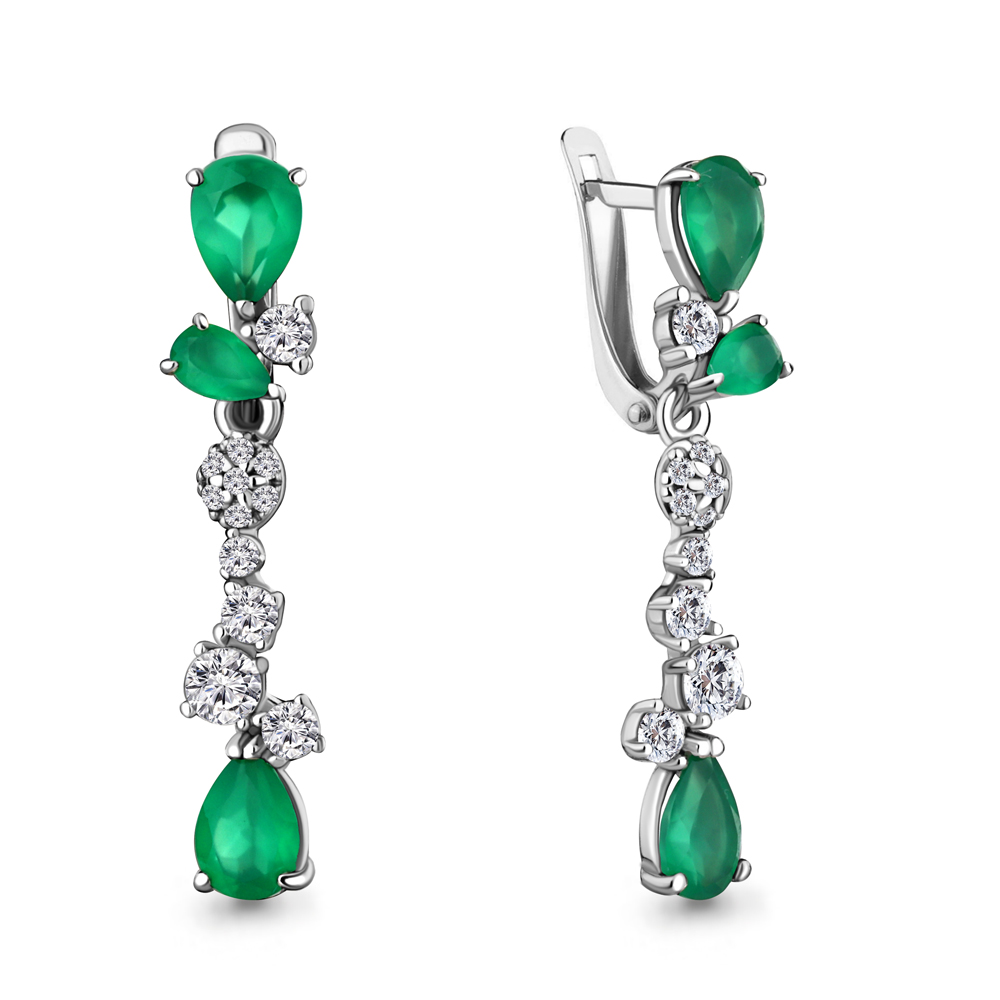 4763309А Серьги из Серебра с агатами, фианитами