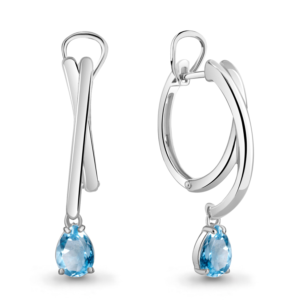 4763605 Серьги из Серебра с топазами свисс блю