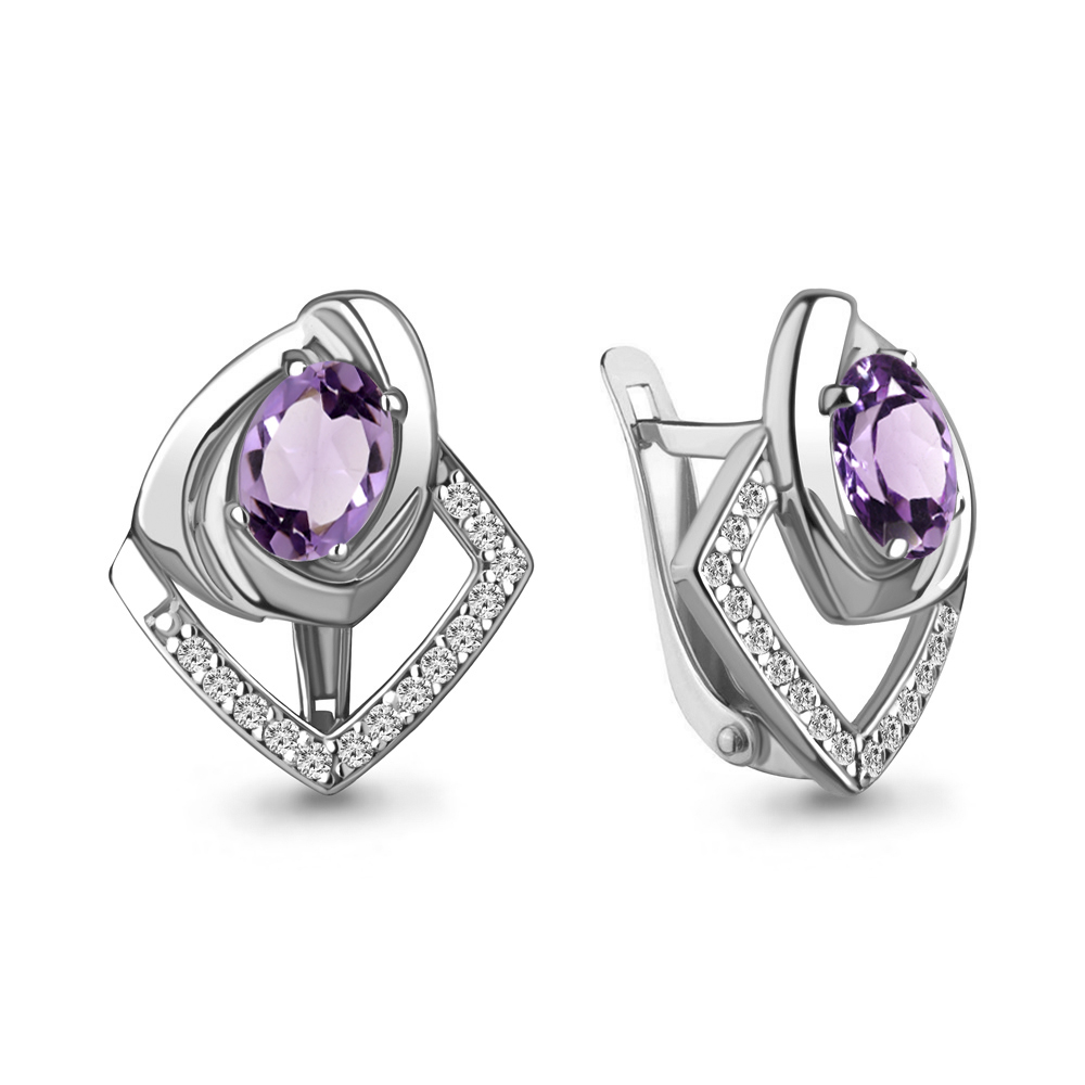 4764204А Серьги из Серебра с аметистами, фианитами