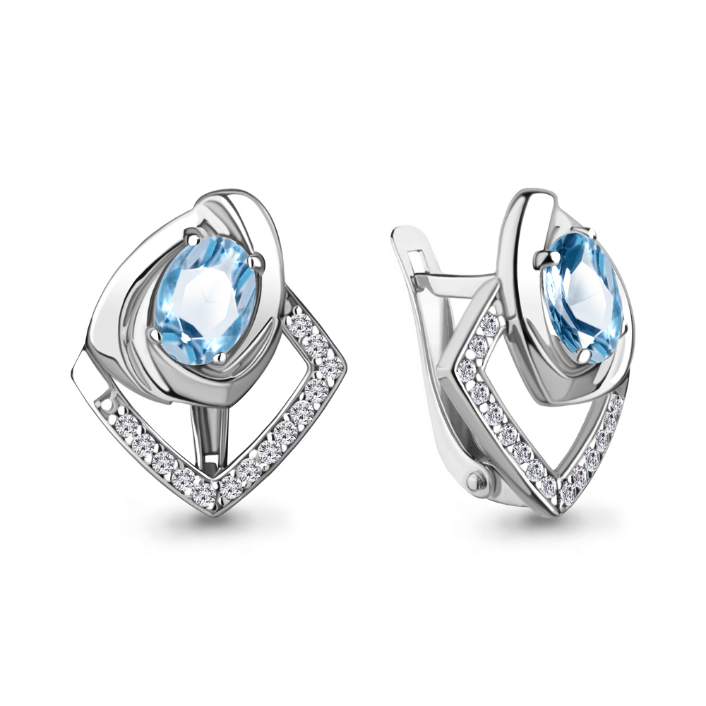 4764205А Серьги из Серебра с топазами свисс блю, фианитами