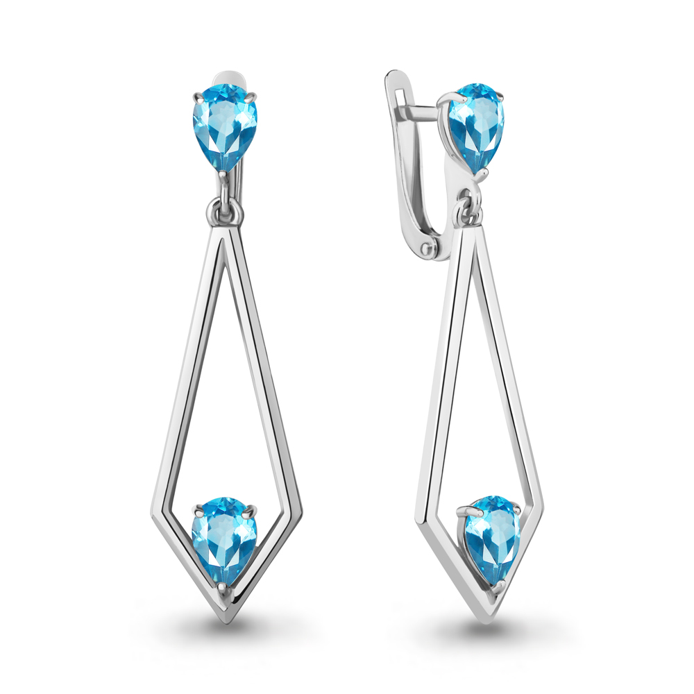 4764405 Серьги из Серебра с топазами свисс блю