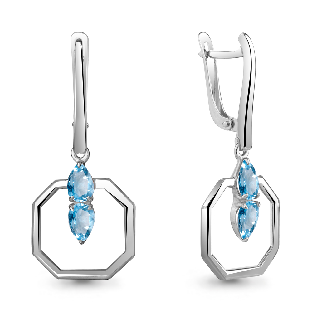 4764505 Серьги из Серебра с топазами свисс блю