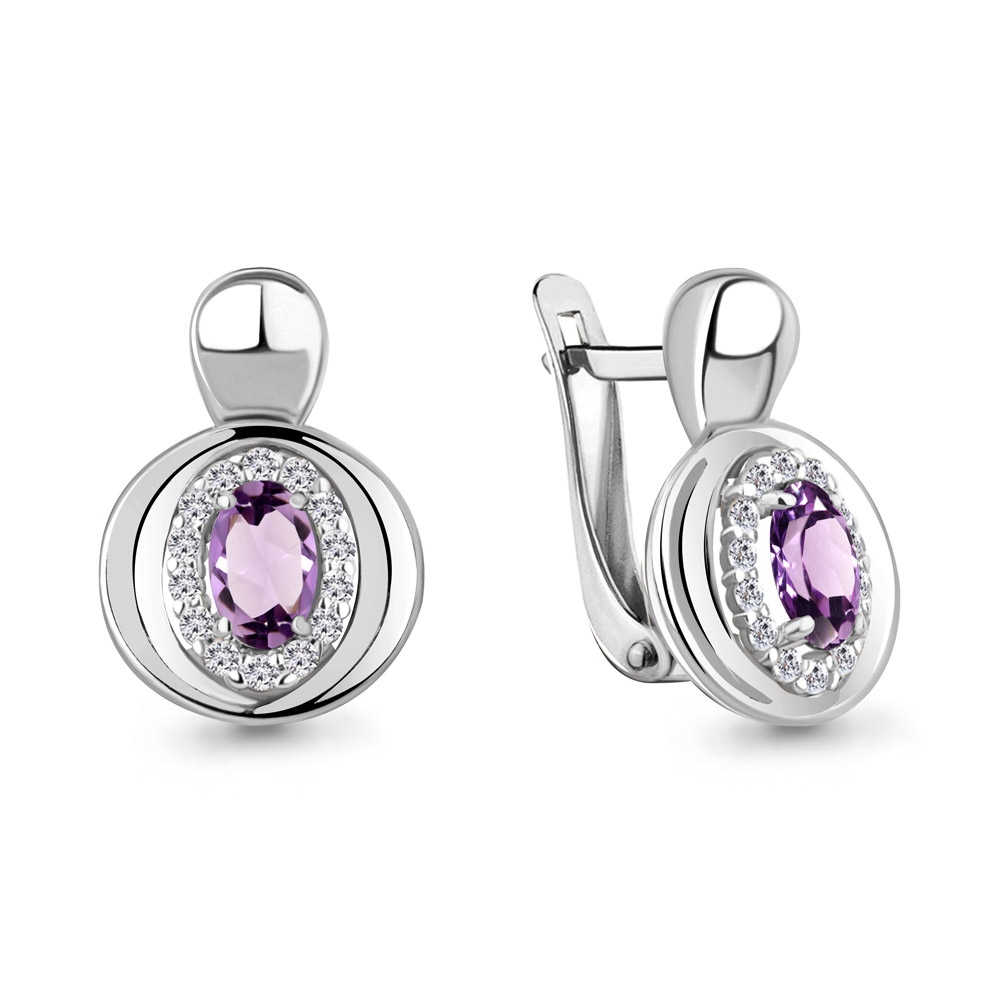 4764604А Серьги из Серебра с аметистами, фианитами