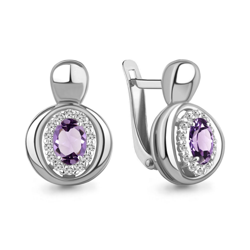 4764704А Серьги из Серебра с аметистами, фианитами