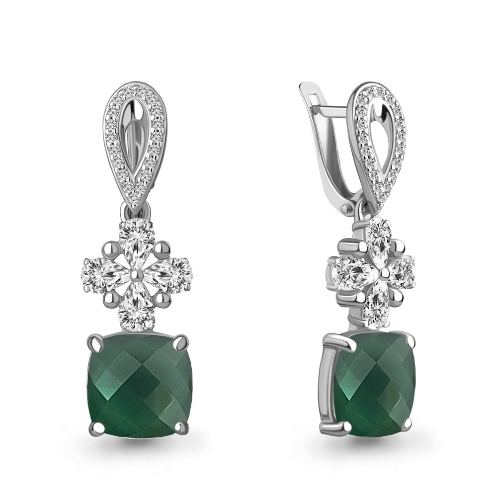 4764809А Серьги из Серебра с агатами, фианитами