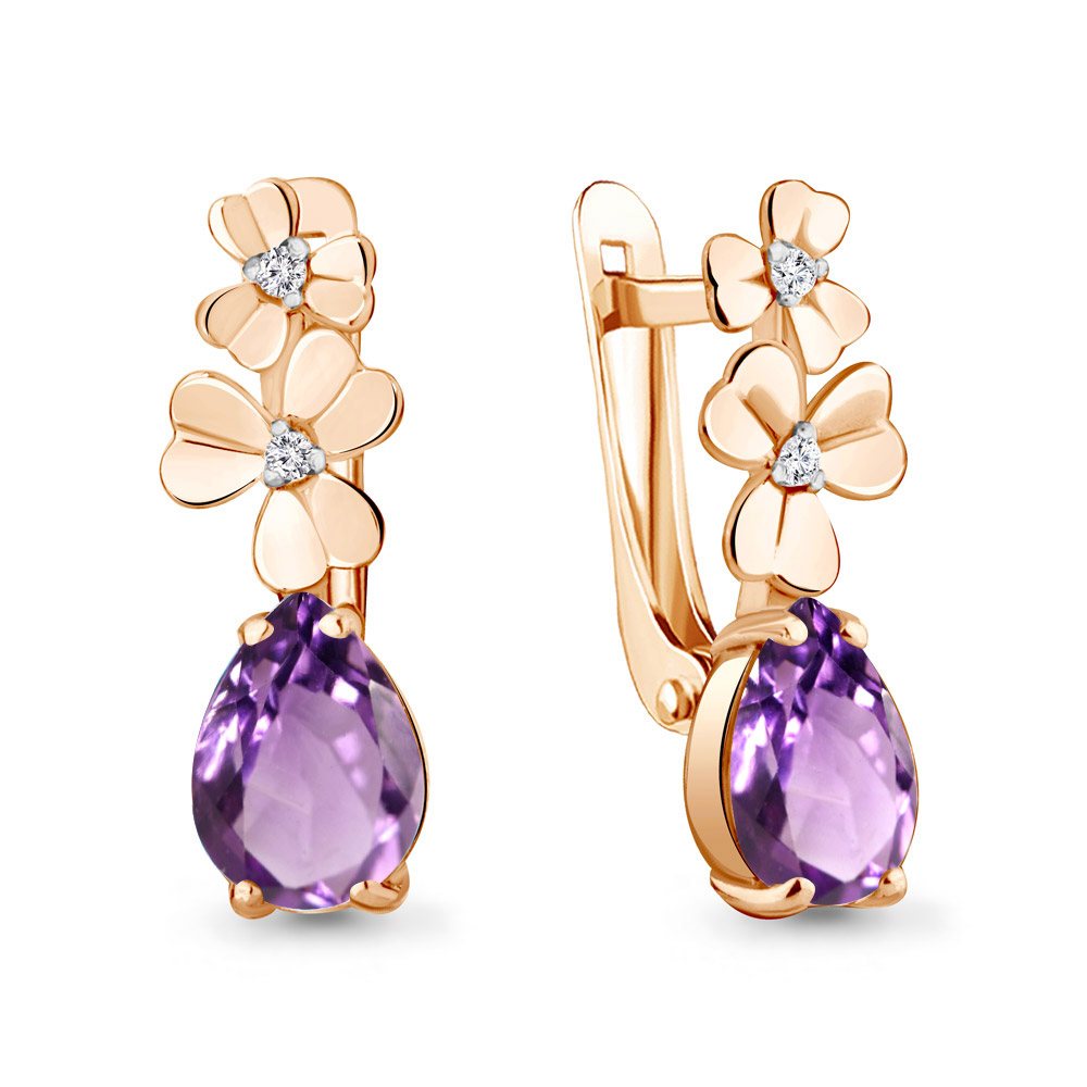 4764904 Серьги из Золота с аметистами, фианитами
