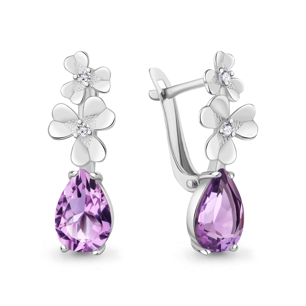 4764904А Серьги из Серебра с аметистами, фианитами