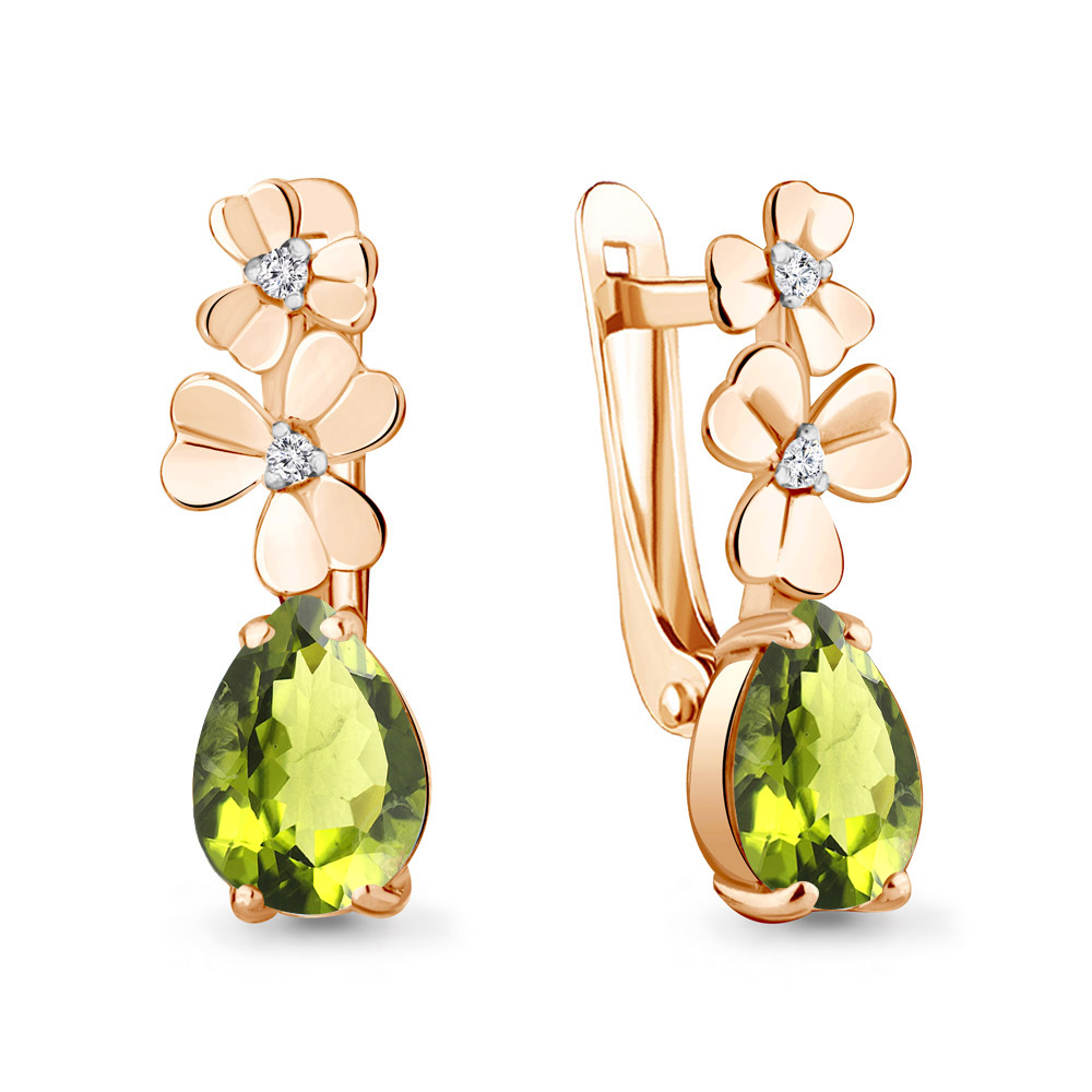 4764907 Серьги из Золота с фианитами, хризолитами