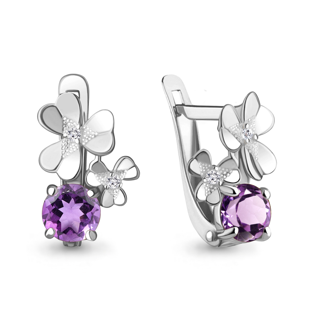 4765004А Серьги из Серебра с аметистами, фианитами