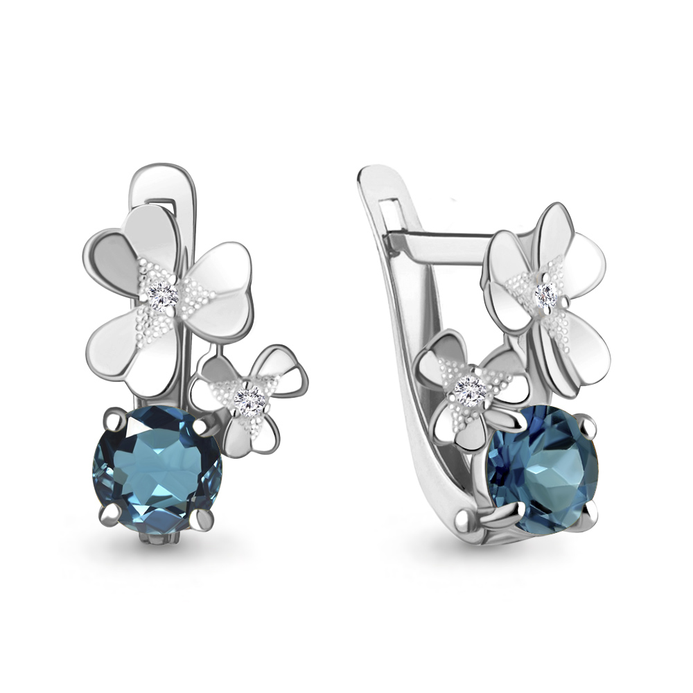 4765008А Серьги из Серебра с топазами лондон блю, фианитами