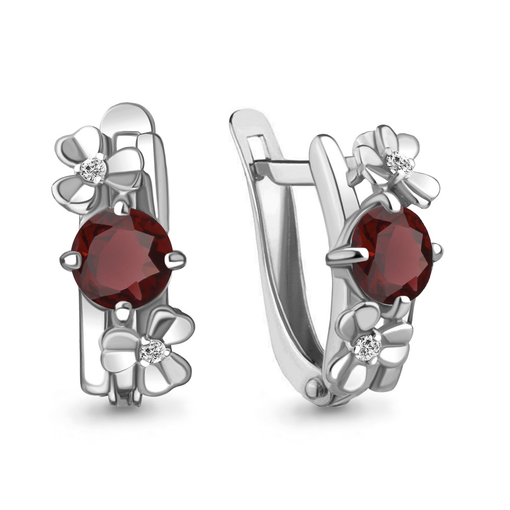 4765103А Серьги из Серебра с гранатами, фианитами