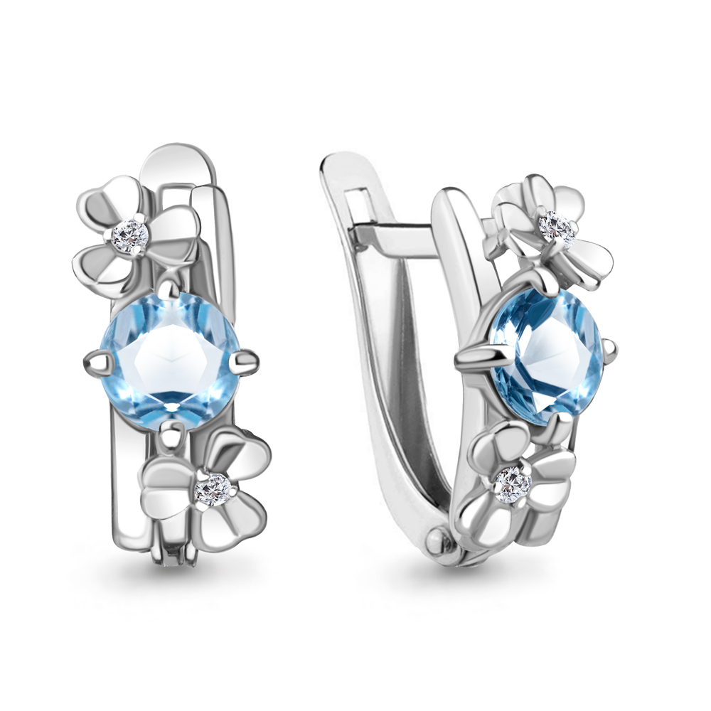 4765105А Серьги из Серебра с топазами свисс блю, фианитами