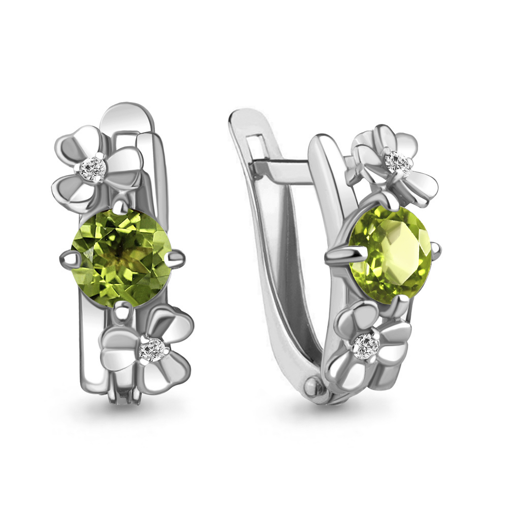 4765107А Серьги из Серебра с фианитами, хризолитами