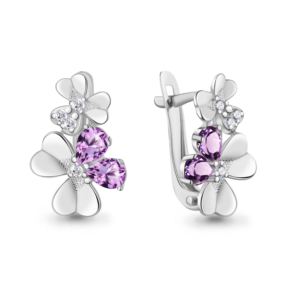 4765204А Серьги из Серебра с аметистами, фианитами