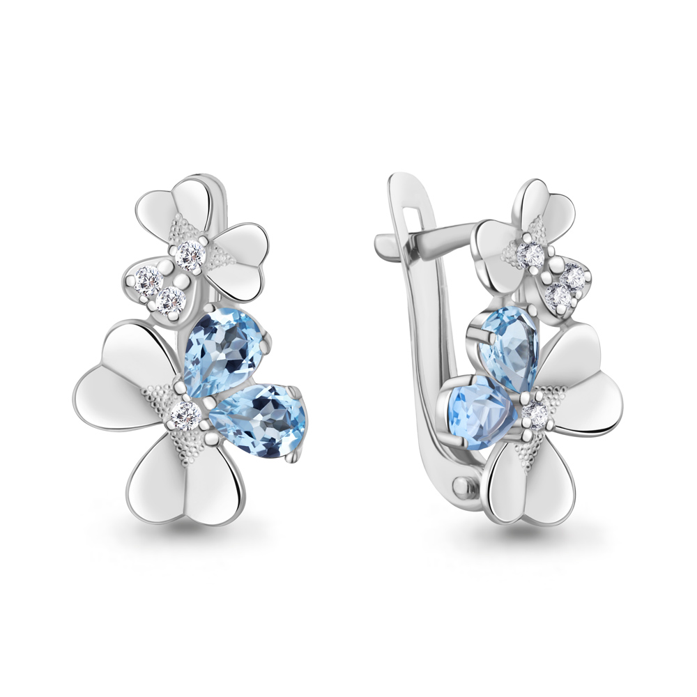 4765205А Серьги из Серебра с топазами свисс блю, фианитами