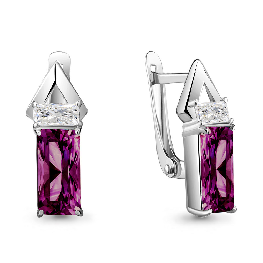 4765484 Серьги из Серебра с наноаметистами иск., фианитами