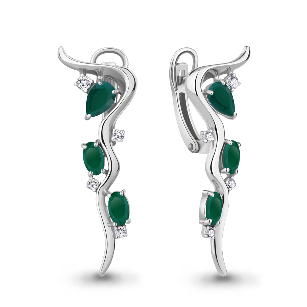 4765809А Серьги из Серебра с агатами, фианитами