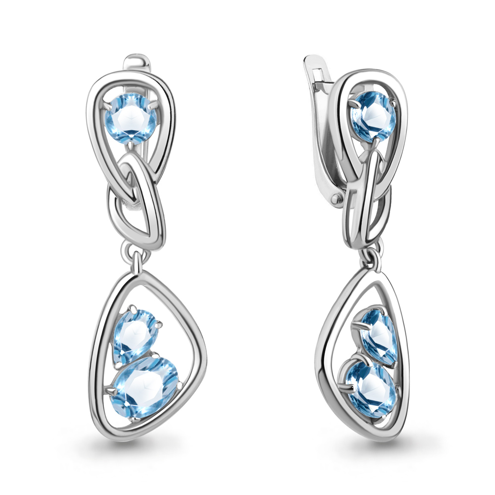 4766205 Серьги из Серебра с топазами свисс блю