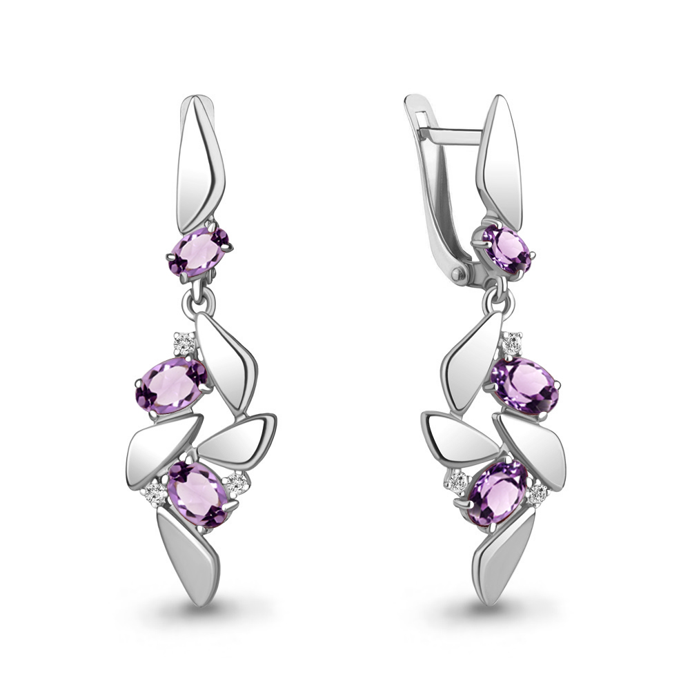 4766404А Серьги из Серебра с аметистами, фианитами
