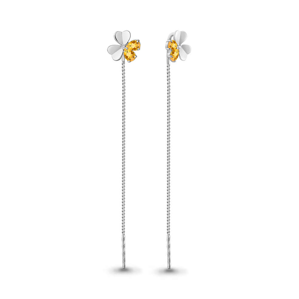 4767706А Серьги из Серебра с фианитами, цитринами