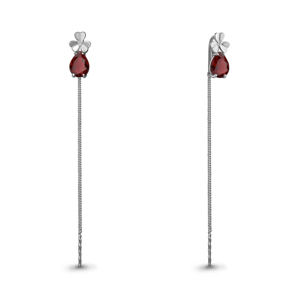 4767803А Серьги из Серебра с гранатами, фианитами