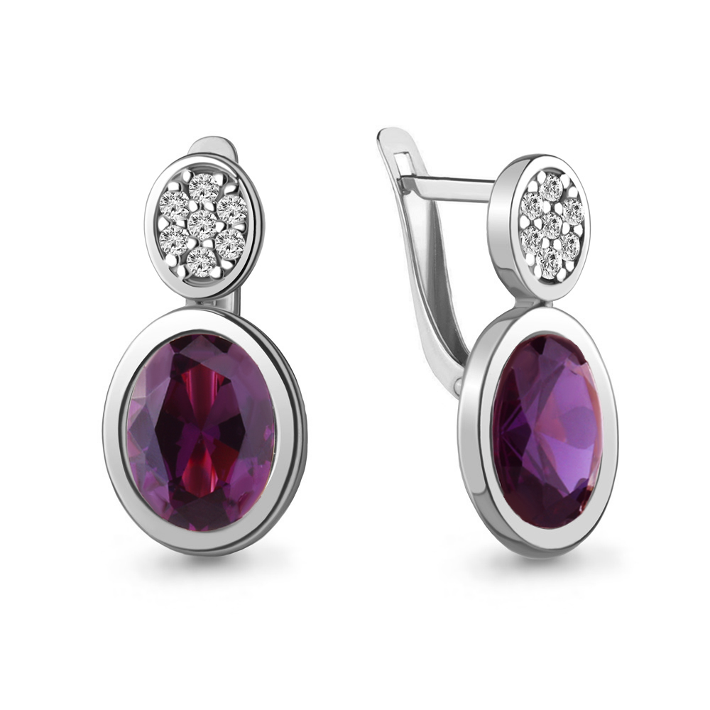 4768084А Серьги из Серебра с наноаметистами иск., фианитами