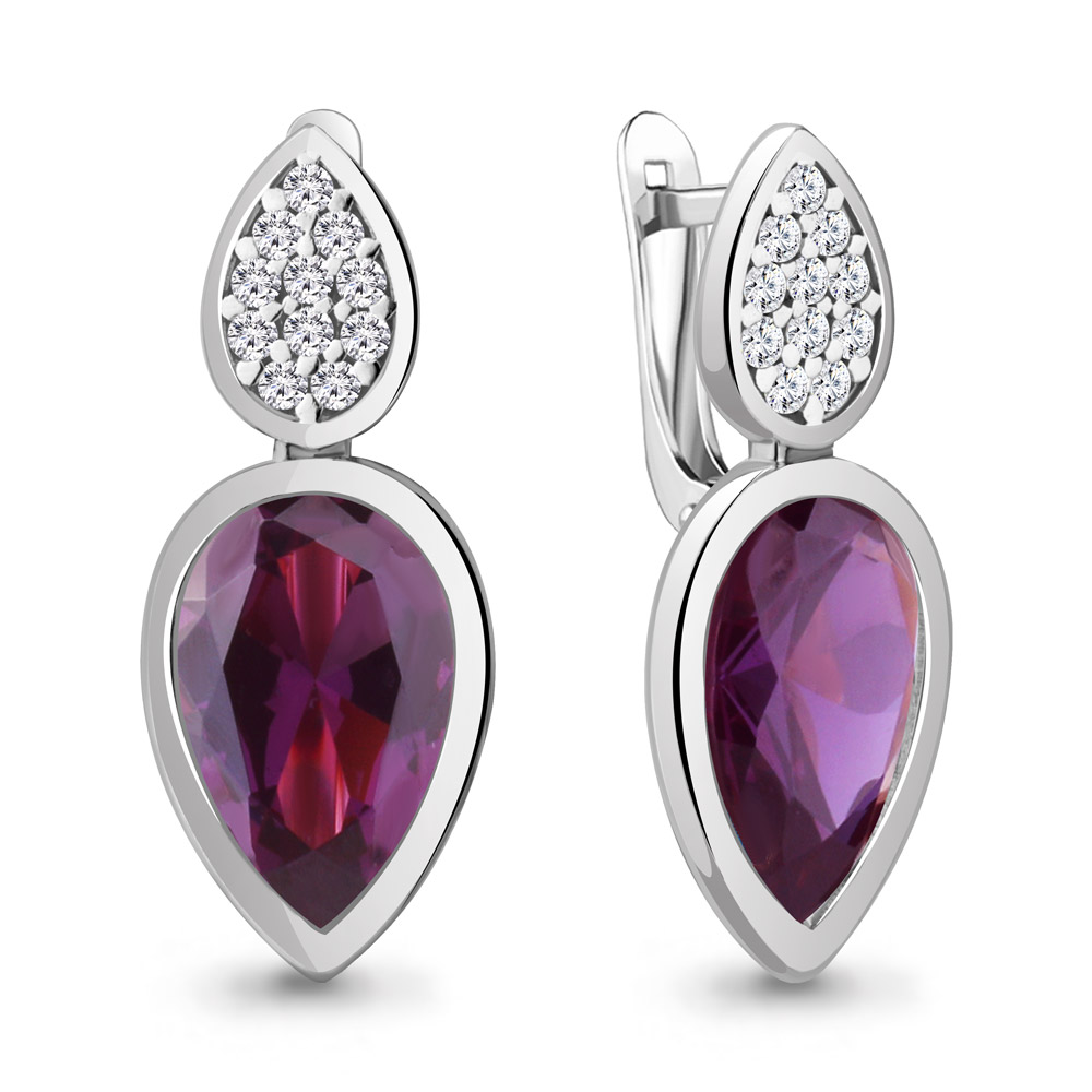 4768184А Серьги из Серебра с наноаметистами иск., фианитами
