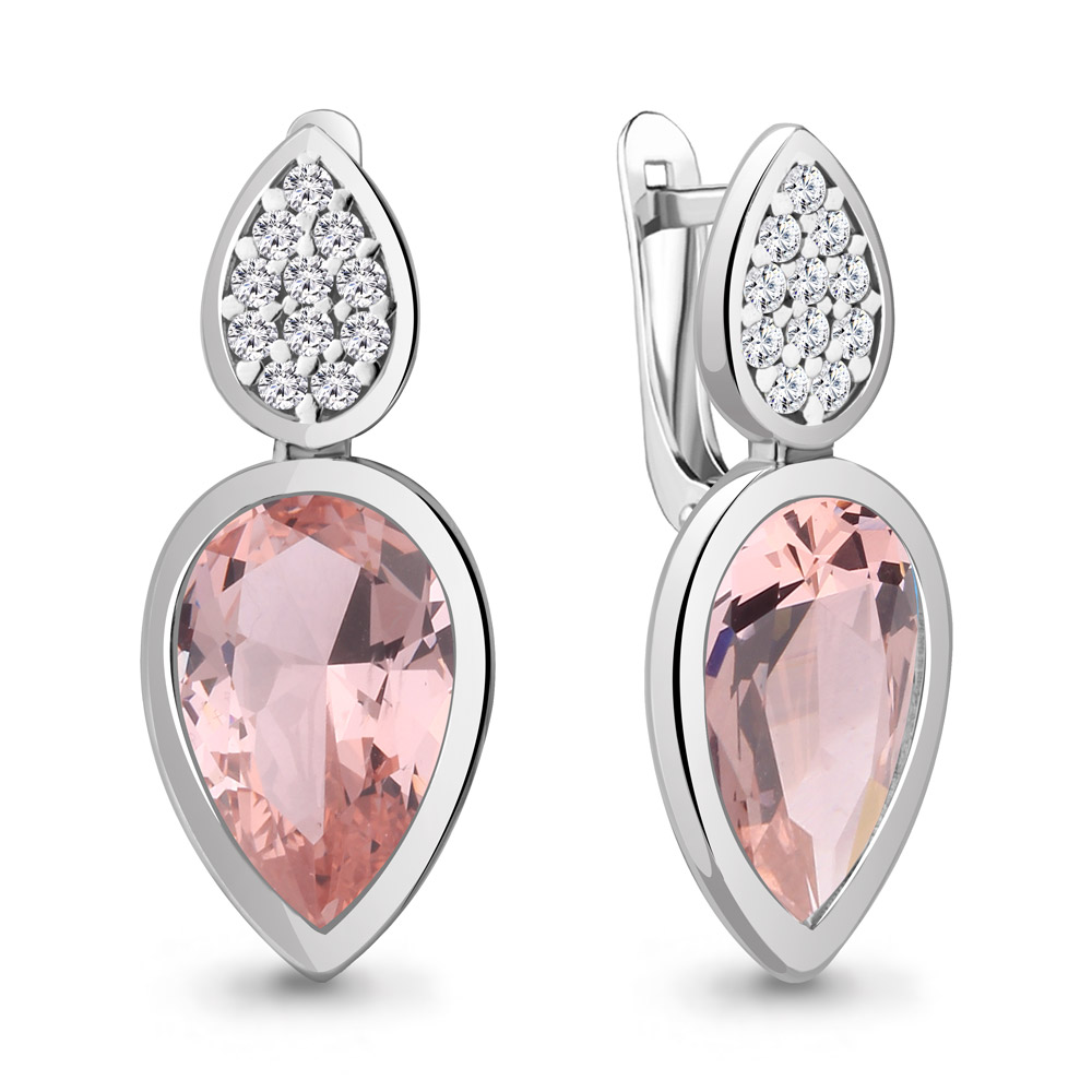 4768190А Серьги из Серебра с наноморганитами, фианитами